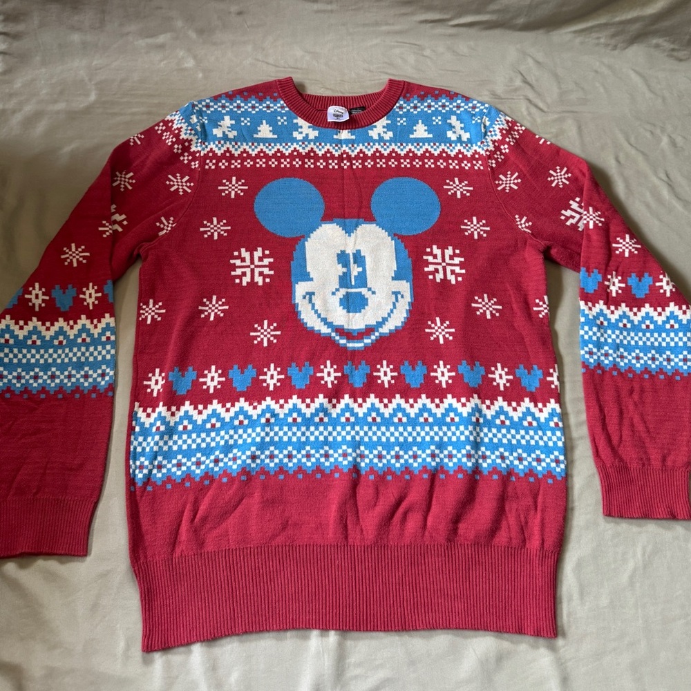 Disney Red and Blue Mickey Mouse Crewneck Men Sweater XL